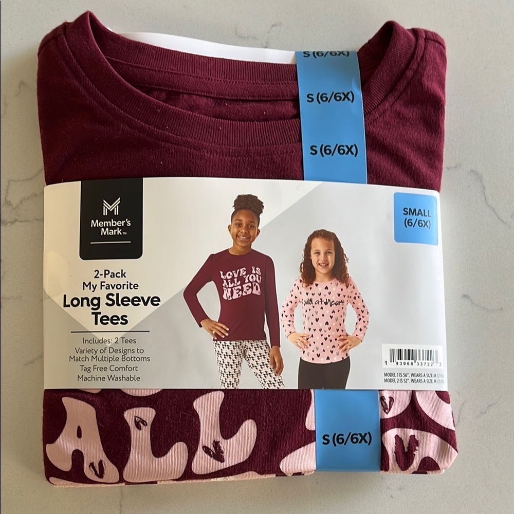 Kids Long Sleeve Tees - Burgundy and Pink - Size 6/6X